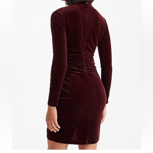 Small- VELVET BODY CONTOUR MOCK NECK RUCHED MINI DRESS - Picture 3 of 7